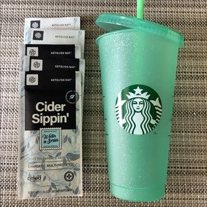 Prüvit Cider Sippin and 24oz green sparkle cup